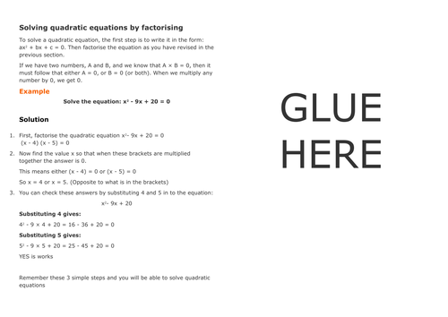 Independent learning: Solve quadratics factorising