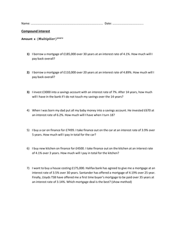 Printables Compound Interest Worksheet compound interest and depreciation by agstubbs1 teaching resources tes