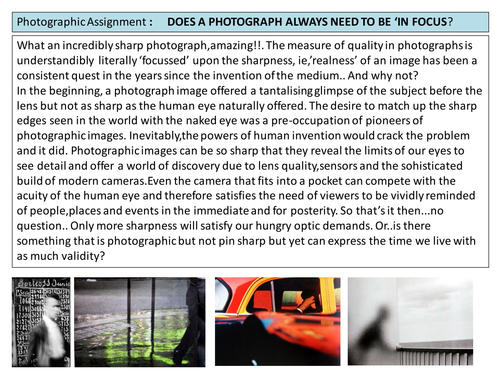 Photographic Assignment  FOCUS OR NOT TO FOCUS?