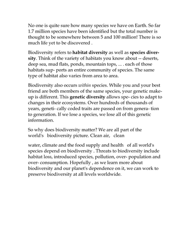 BIODIVERSITY | Teaching Resources