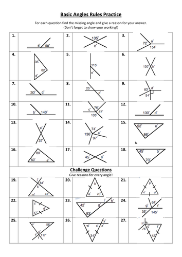 Mixed practice questions using basic angle facts