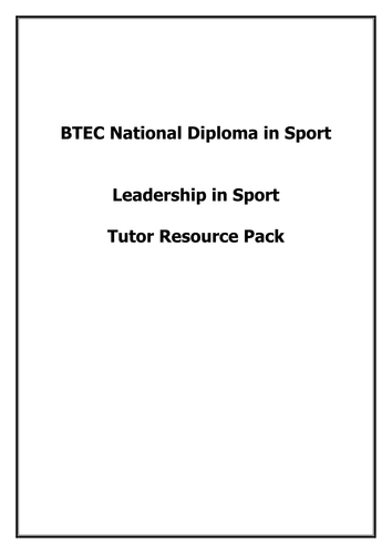 Leadership In Sport - Tutor and Student Resources
