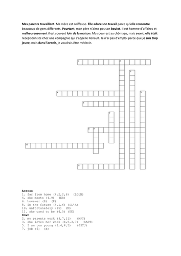 Jobs and work Reading comprehension crossword