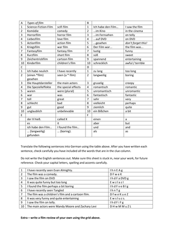 Writing film reviews in German (translation)