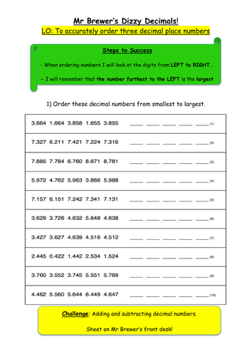 Ordering 3 decimal place numbers