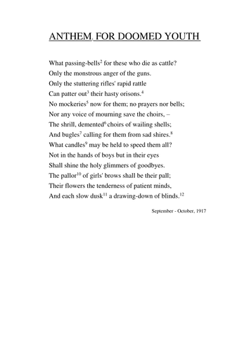 Year 10 Wilfred Owen CA Scheme of Work - Lesson 7