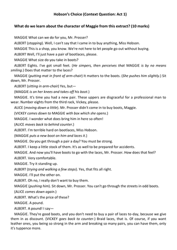 Hobson's Choice: Context Questions