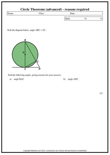 Circle Theorems - Advanced with reasons