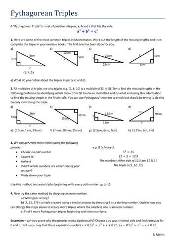 KS3 Pythagorean Triple problems | Teaching Resources