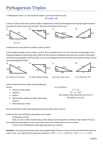 KS3 Pythagorean Triple problems