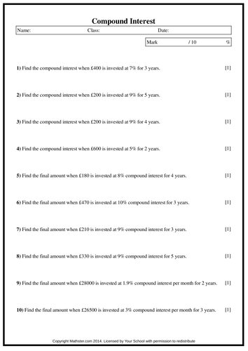 Printables Compound Interest Worksheet compound interest worksheet davezan by maffsy teaching resources tes