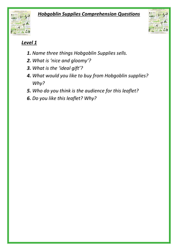 Jolly Postman leaflet comprehension questions | Teaching Resources