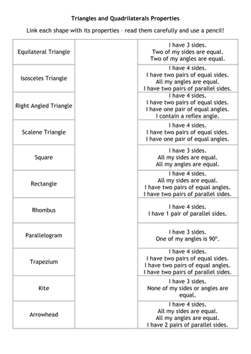 Worksheets Quadrilateral Properties Worksheet properties of triangles and quadrilaterals by alutwyche teaching docx