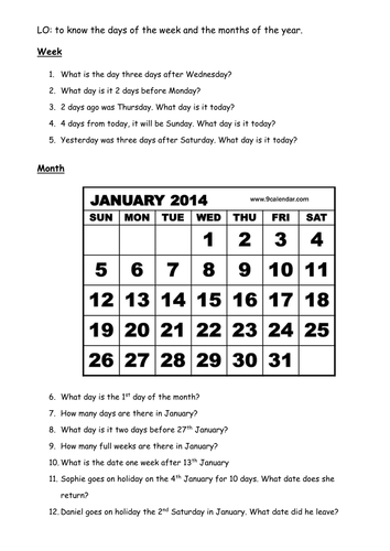 calendar worksheet teaching resources