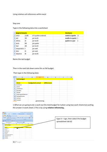 using relative cell referencing in excel