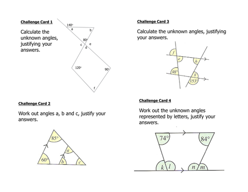 Triangle and Quadrilateral Angle Challenge Cards