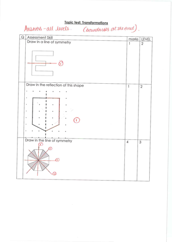 Transformations topic assessment Levels 2-7