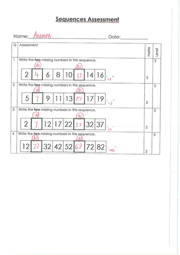 Sequences Topic tests Level 2-7