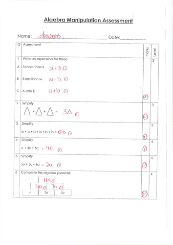 Algebra Manipulation topic tests Level 3-8