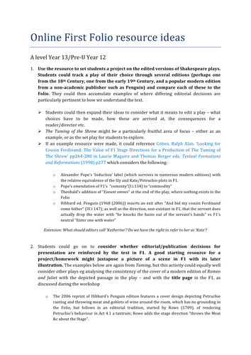 Lesson Ideas for Using Shakespeare's First Folio