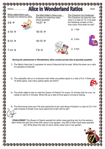 ks2 worksheet algebra by activities! in Ratios themed Wonderland Alice ks2 worksheet algebra by activities! in Ratios themed Wonderland Alice