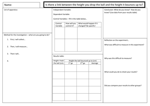 KS3 Science investigation writing frame