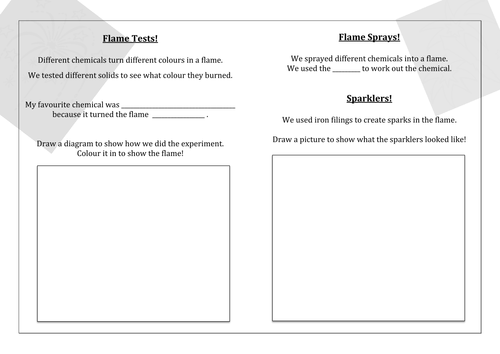 Flame Tests and Sparklers Worksheet / Booklet
