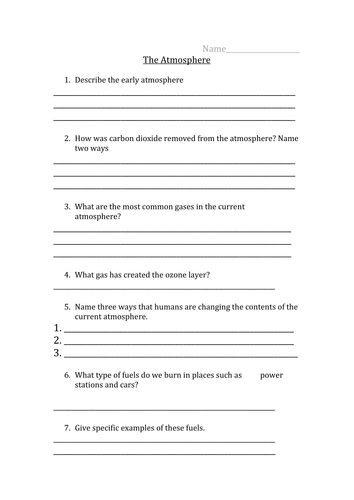 The Early Atmosphere Revision Questions