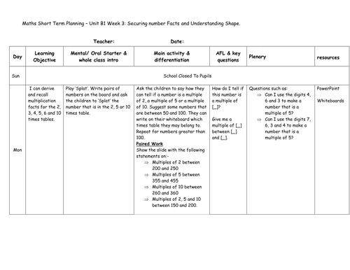Y3 Unit B1-Securing Number Facts and Shape