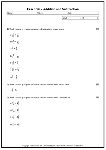 Fractions Addition and Subtraction