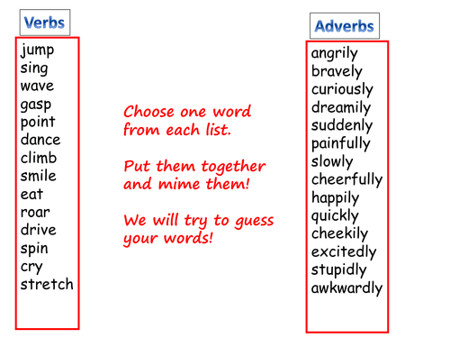 Verbs And Adverbs Game Teaching Resources