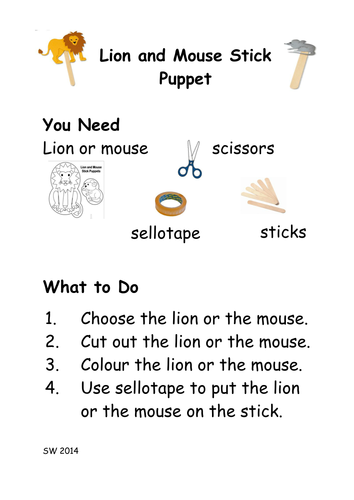 How to make the lion and the mouse stick puppets