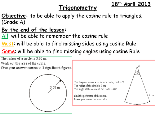 Cosine Rule Grade A Lesson