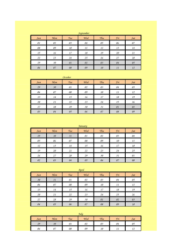 Calendar - Simple Exel