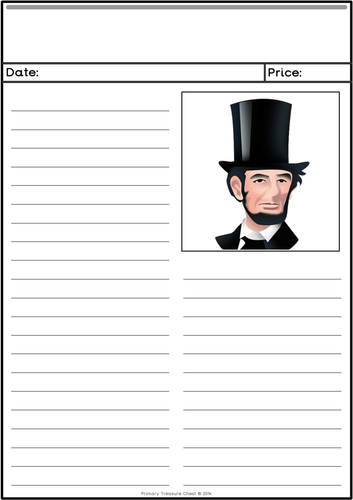 Abraham Lincoln themed newspaper article worksheet