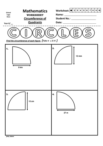 Year 6 - Circumference of Quadrants (Worksheet)