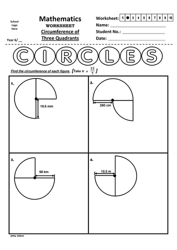 Year 6 - Circumference of 3-Quadrants (Worksheet)