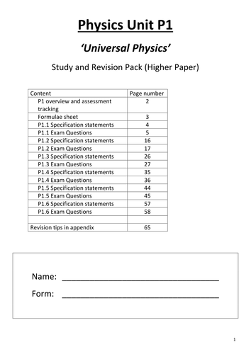 Edexcel Physics P1 Study and Revision Pack (H)