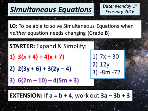 Simultaneous Equations Lesson KS4