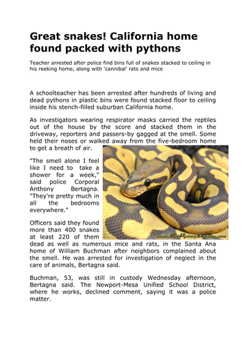 Yr 8 Reading Mini Unit  (Animal Rights): Lesson 5