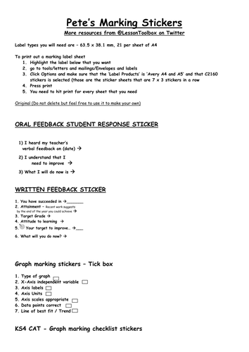Marking Sticker Templates