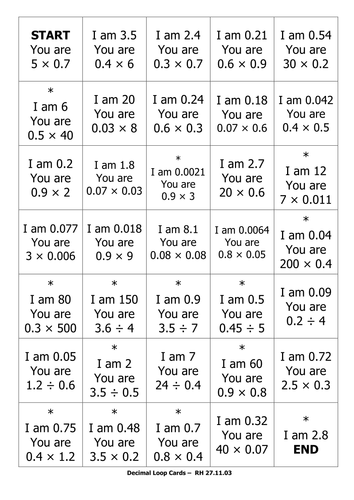 multiplication printable table pinterest Cards dividing for Loop Decimals and multiplying by