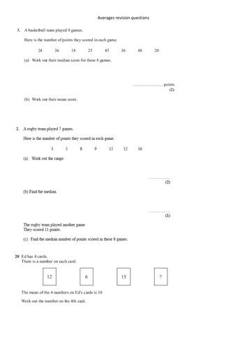 Data handling revision pack foundation GCSE
