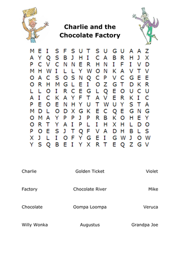 Charlie And The Chocolate Factory Wordsearch Teaching Resources