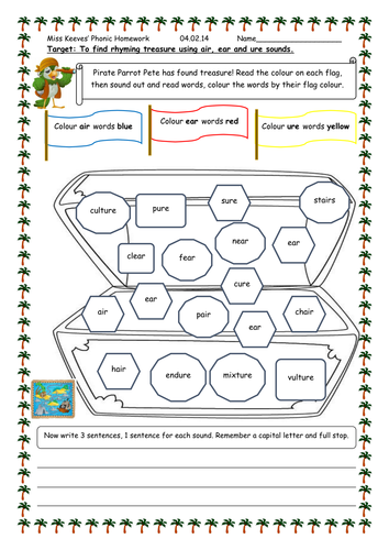 air, ear, ure worksheet by PandaPop25 - Teaching Resources - Tes