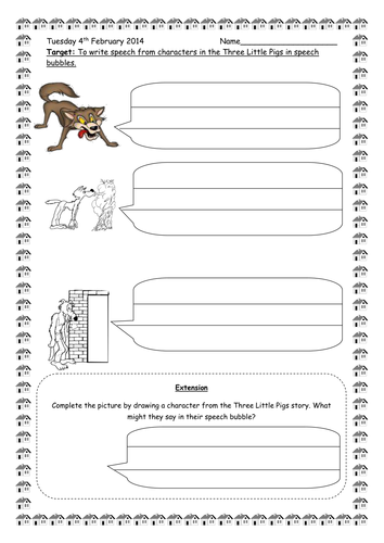 tes speech marks sheet PandaPop25 speech pigs 3 little writing by bubble