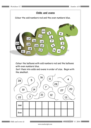 odds and evens 5 worksheets teaching resources