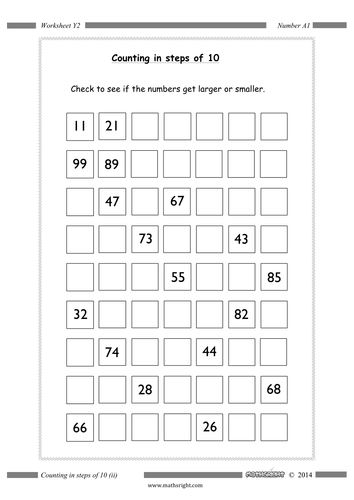 Counting in steps (4 worksheets)
