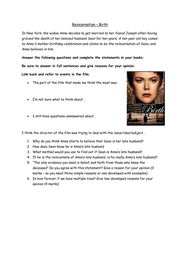 Worksheet to support watching the film Birth