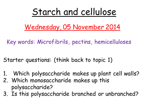 Edexcel topic 4 cellulose and starch